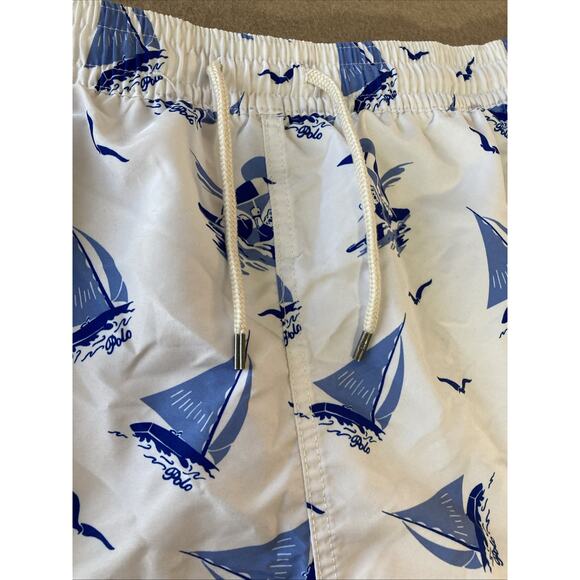 Polo Ralph Lauren Bear Swim Trunks Mens Sz 4XLT White Blue Sailing Board Short ￼ - Picture 2 of 10